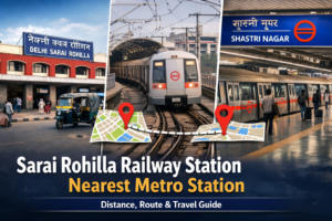 Sarai Rohilla Railway Station nearest metro station guide showing Shastri Nagar Metro, route map, distance, and Delhi Metro connectivity.