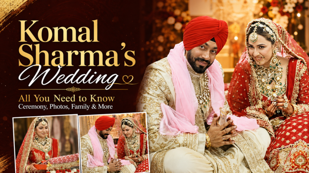 Komal Sharma and Lovish Oberoi in traditional wedding attire during their Sikh wedding ceremony.