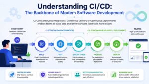 make horizontal image for Understanding CI/CD: The Backbone of Modern Software Development