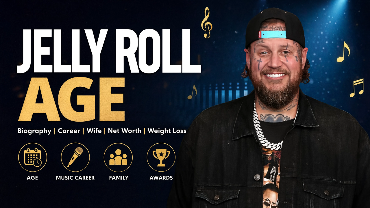 Jelly Roll age feature image showcasing the country rap singer with highlights of his biography, music career, wife, family, awards, net worth, and weight-loss journey.